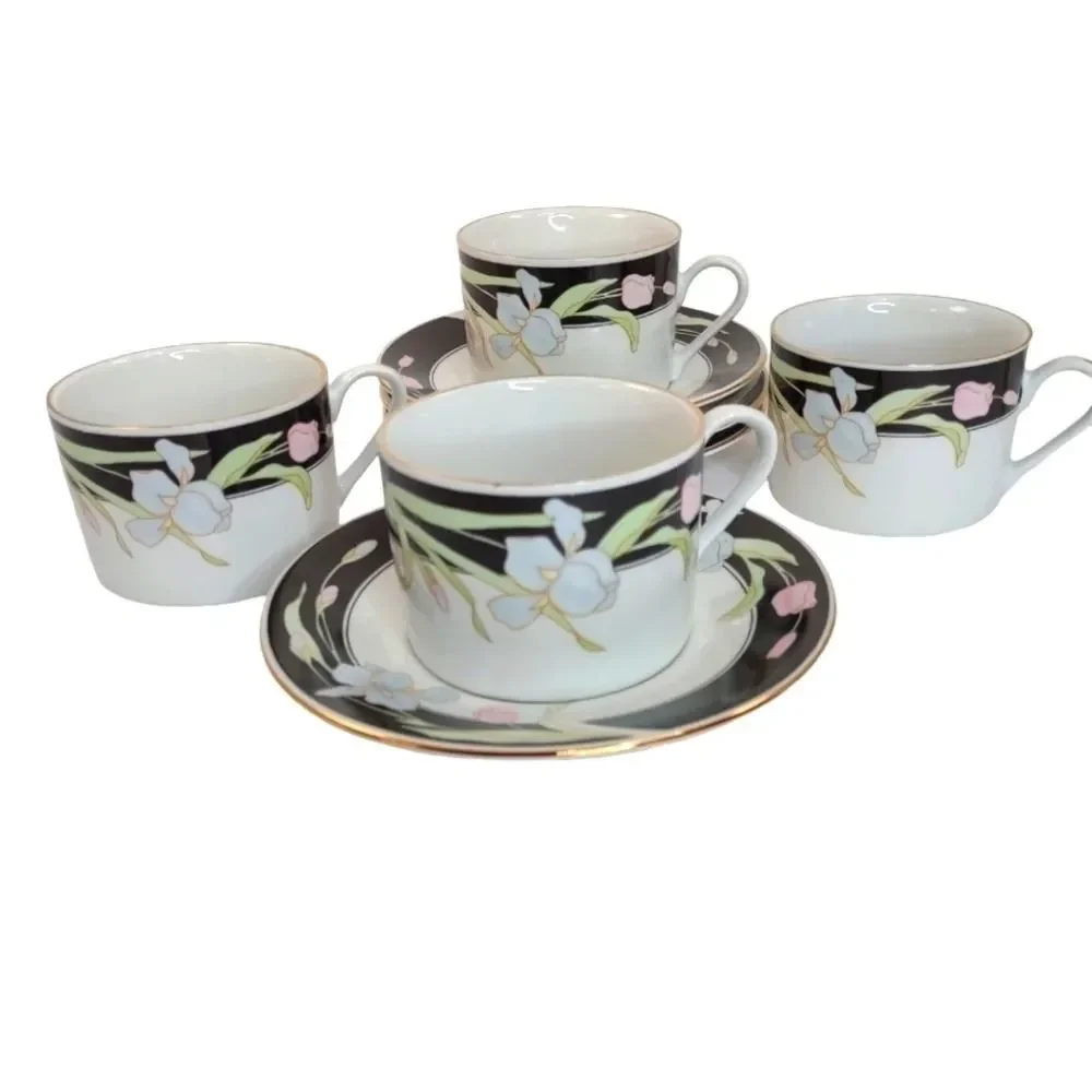 Fine China Porcelain Vanessa by Fairfield 8 Pieces 4 Flat Cups 4 Saucers NIB